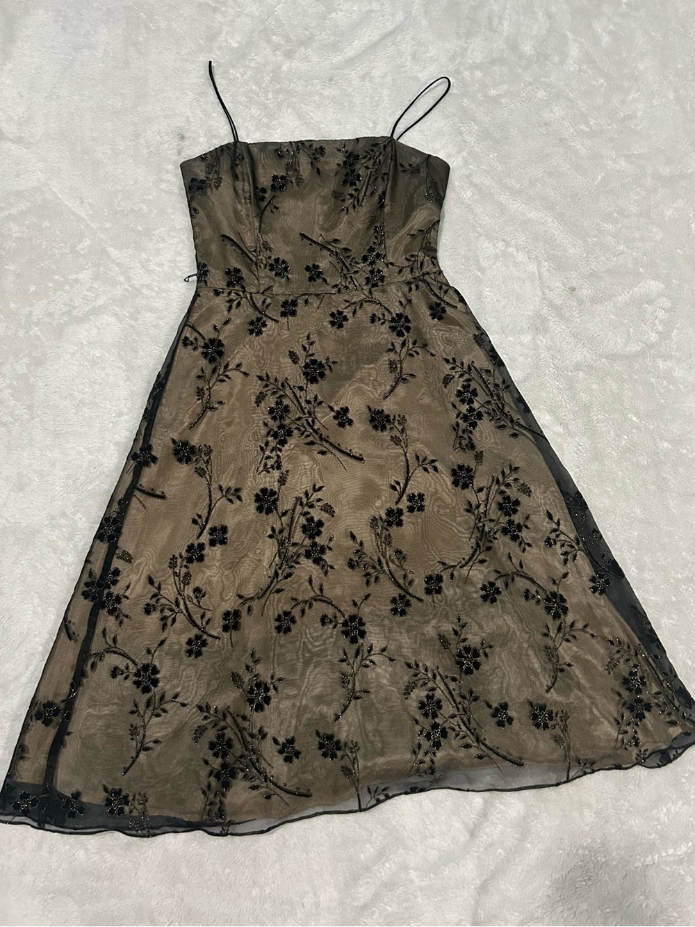 Vintage Jessica Howard Gold and Black Strapless Floral Evening Dress
